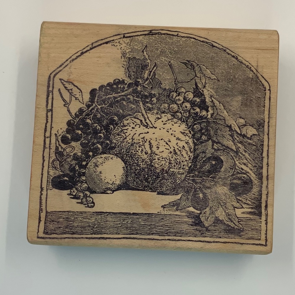 Vintage Magenta Fruit Still Life 09.098P Wood Rubber Stamp Brown 4.25in